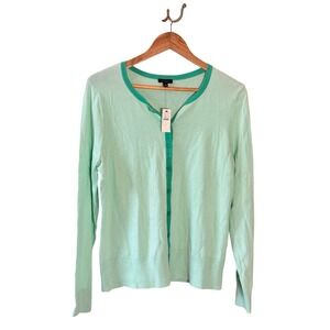 Talbots Mint Green Contrast Trim Cotton Tencel Cardigan Womens L NWT Preppy